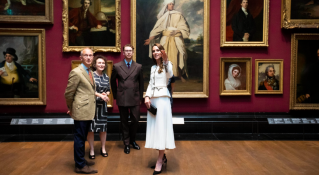 Simon Thurley, Chair of The National Lottery Heritage Fund, Jenny Waldman, Director of Art Fund, Nicholas Cullinan and The Princess of Wales in front of Sir Joshua Reynolds' Portrait of Mai (Omai)